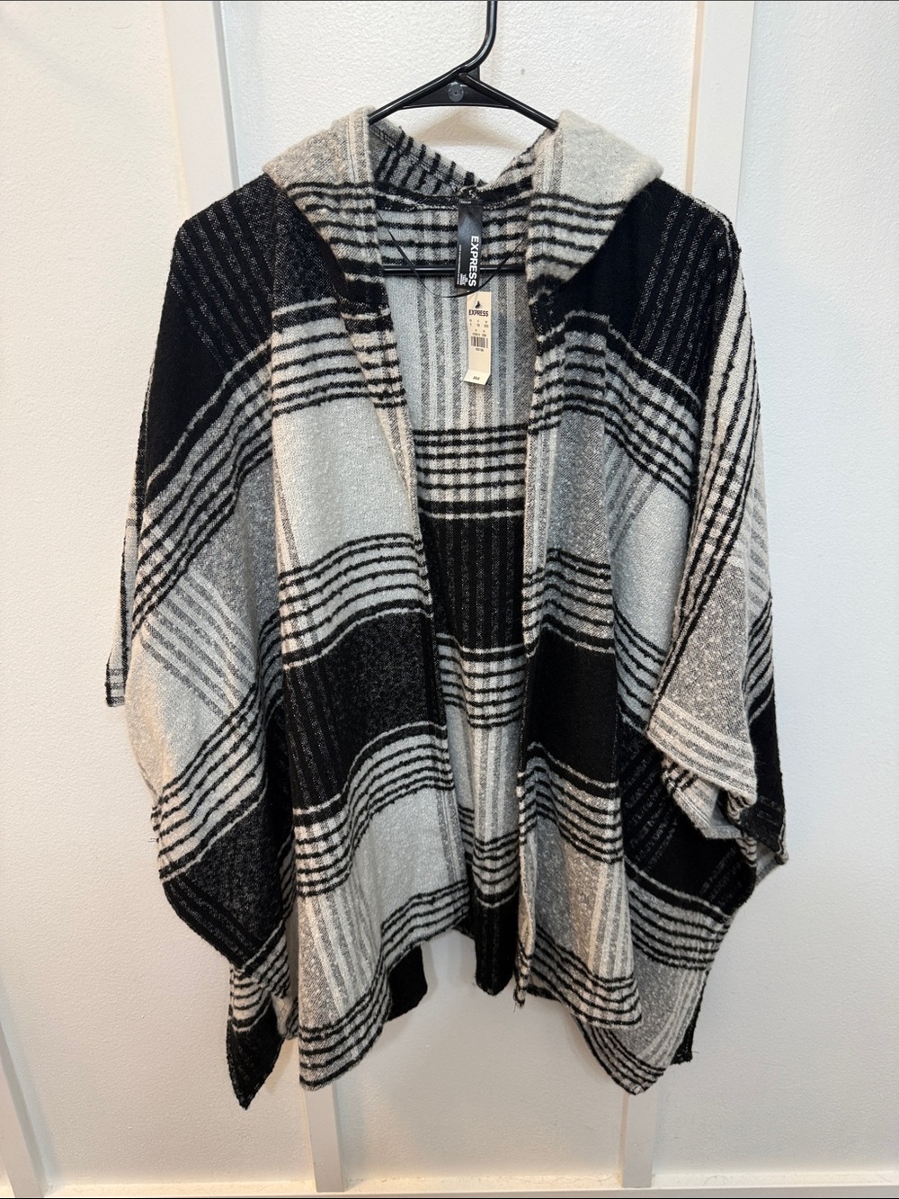 Express Black & Gray Plaid Hooded Cape